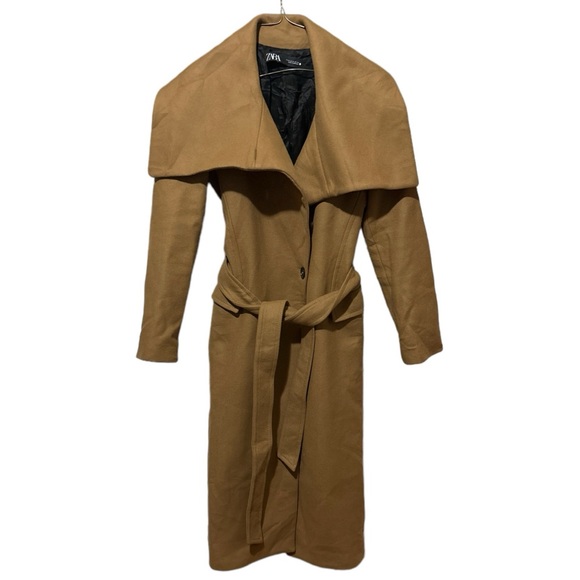 Zara Camel Wool Wrap Collar Coat - Picture 5 of 16